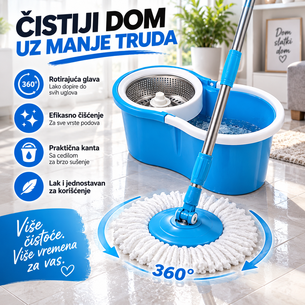 Rotirajući Mop Čistač Sa Dve Krpe