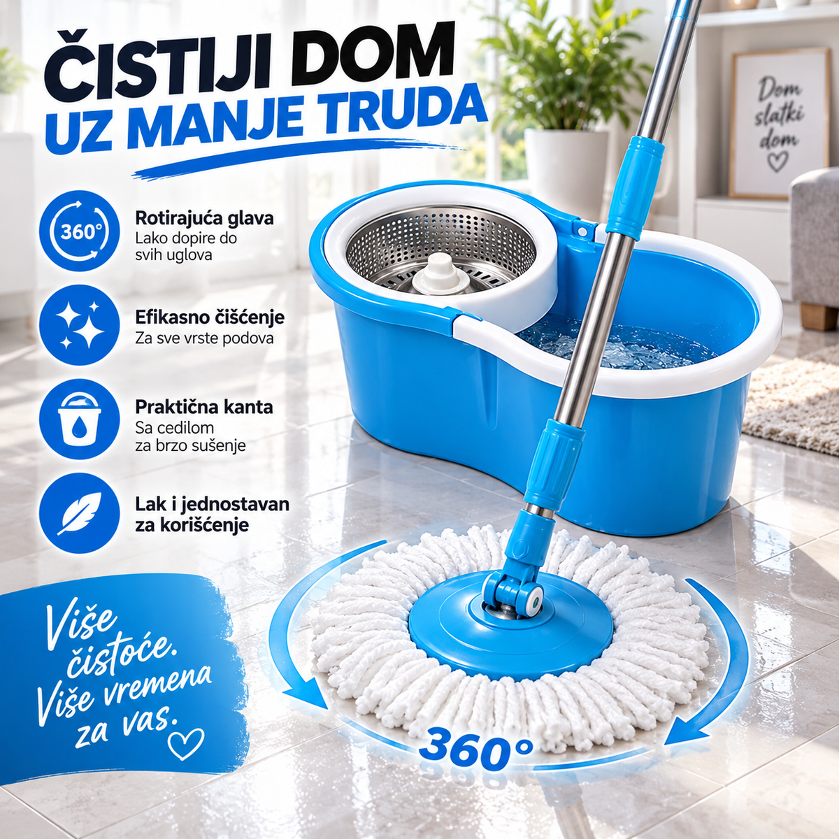 Rotirajući Mop Čistač Sa Dve Krpe
