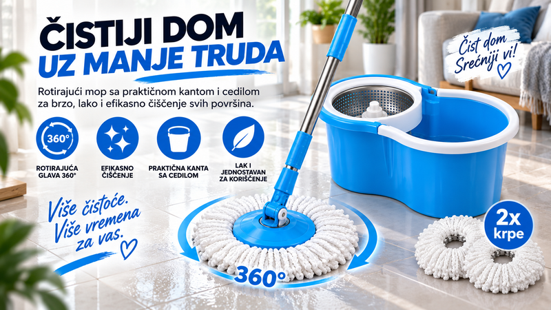 Rotirajući Mop Čistač Sa Dve Krpe