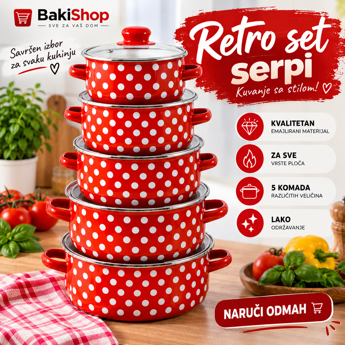 SET RETRO ŠERPI - 5 KOMADA