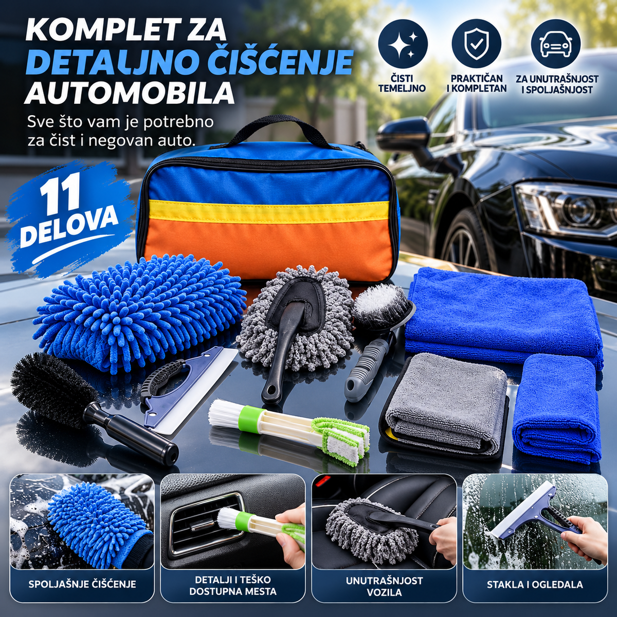 Set za detaljno čišćenje automobila – komplet od 11 delova