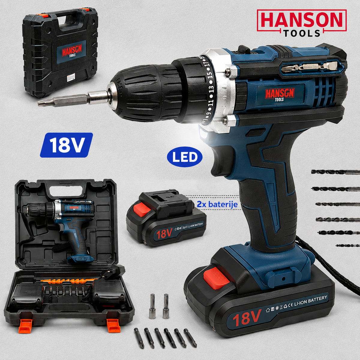 HANSON AKU BUŠILICA 18V + SET ALATA