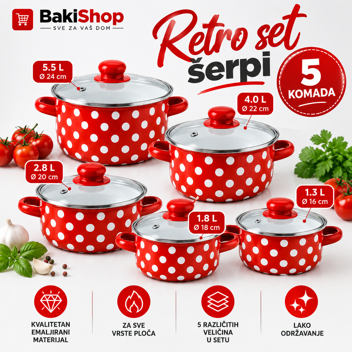 SET RETRO ŠERPI - 5 KOMADA