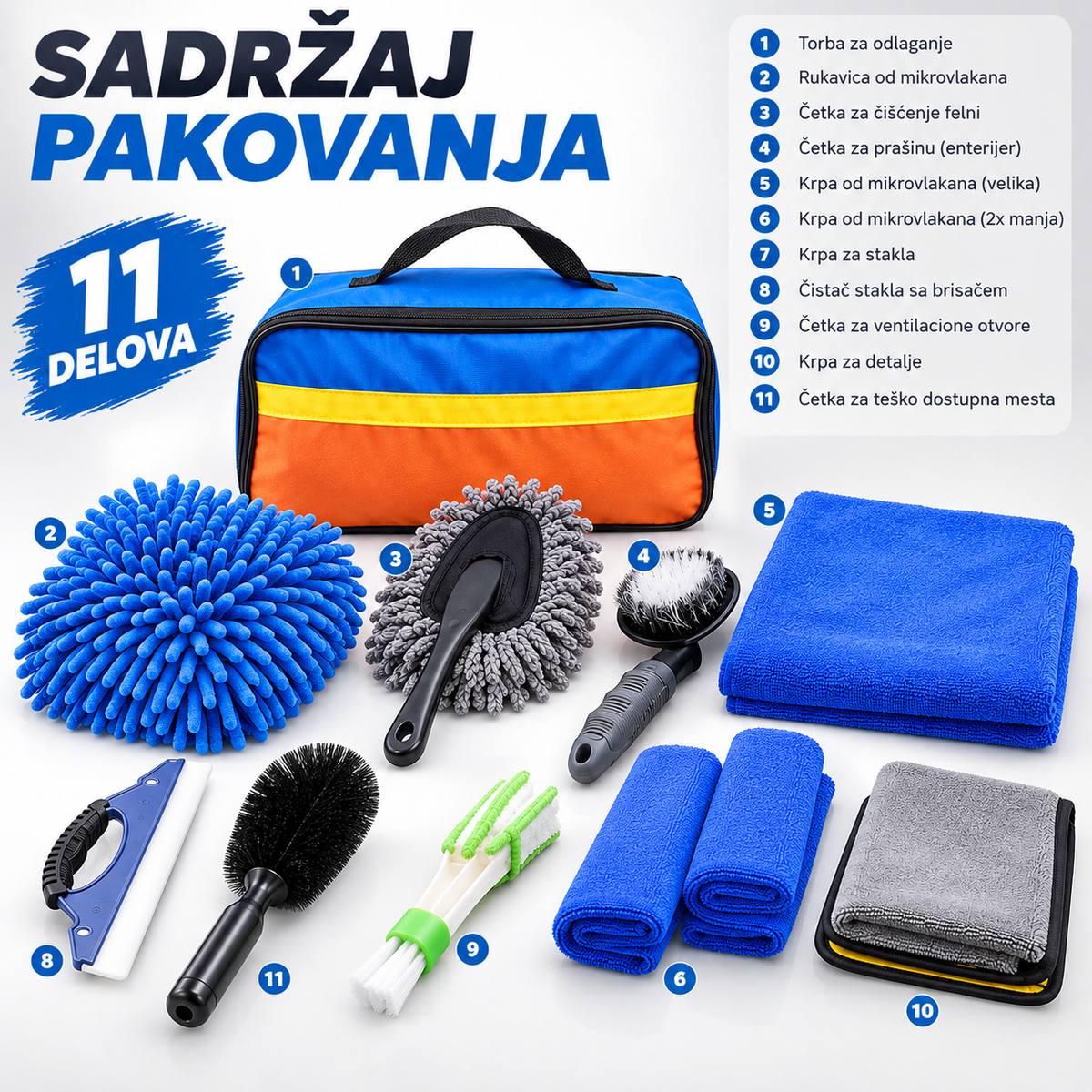 Set za detaljno čišćenje automobila – komplet od 11 delova