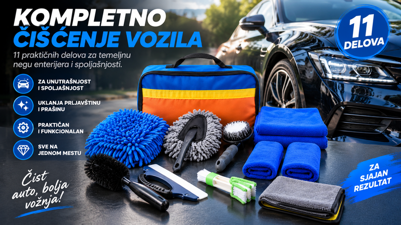 Set za detaljno čišćenje automobila – komplet od 11 delova