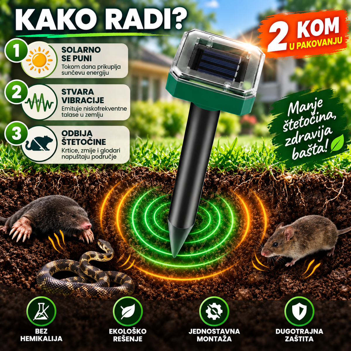 Solarni rasterivač krtica, zmija i ostalih glodara – 2 komada u pakovanju