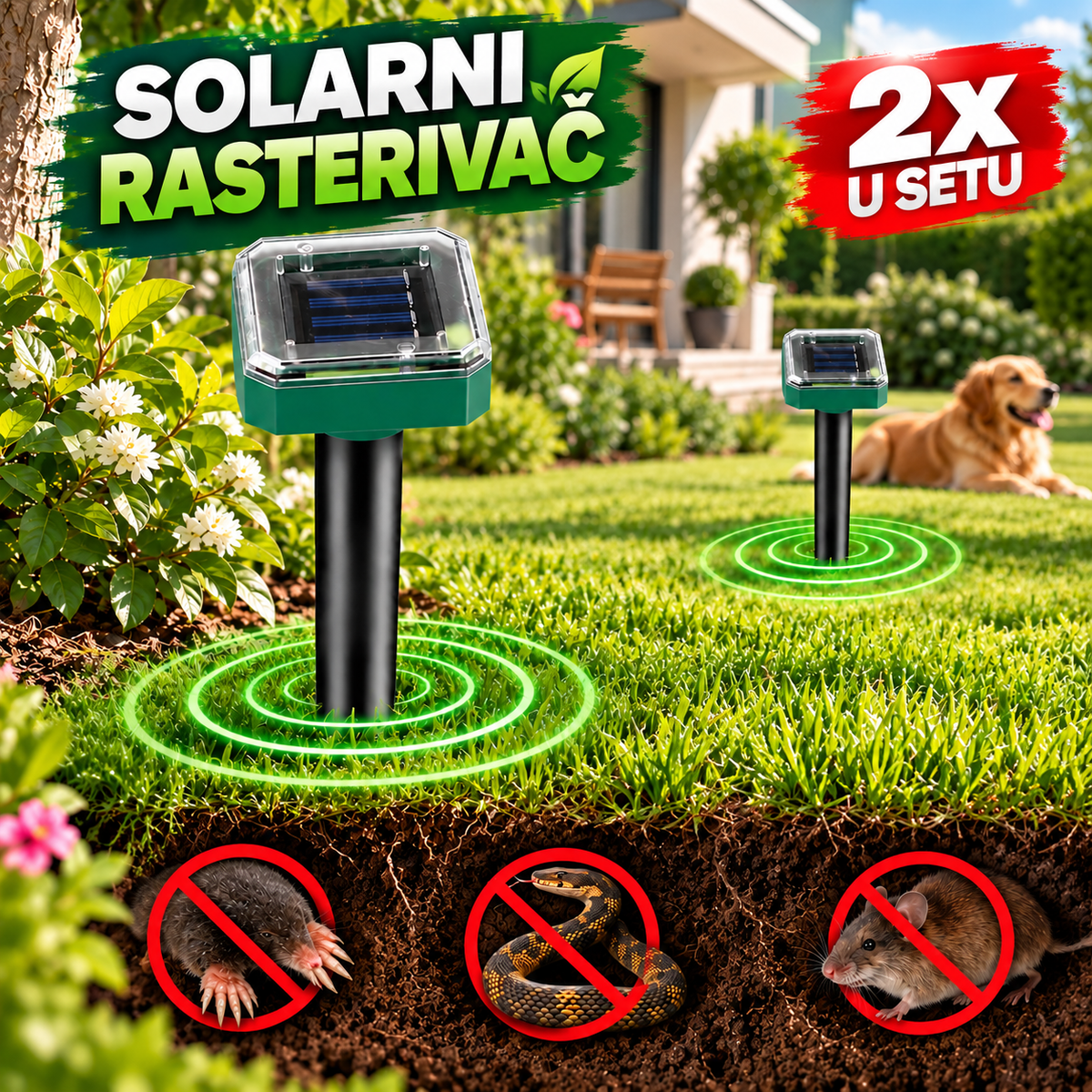 Solarni rasterivač krtica, zmija i ostalih glodara – 2 komada u pakovanju
